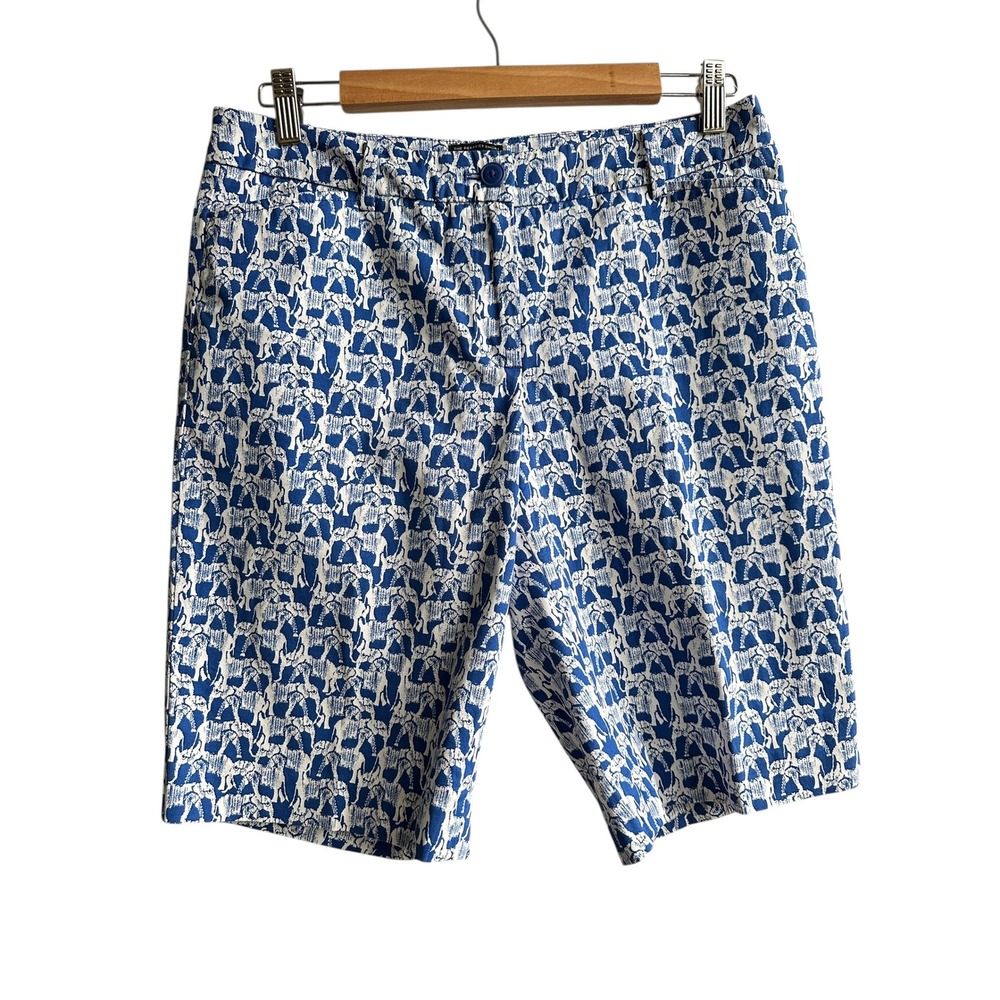 Talbots Bermuda Shorts Blue/White Elephant Print Size 4 Travel Vacation Classic
